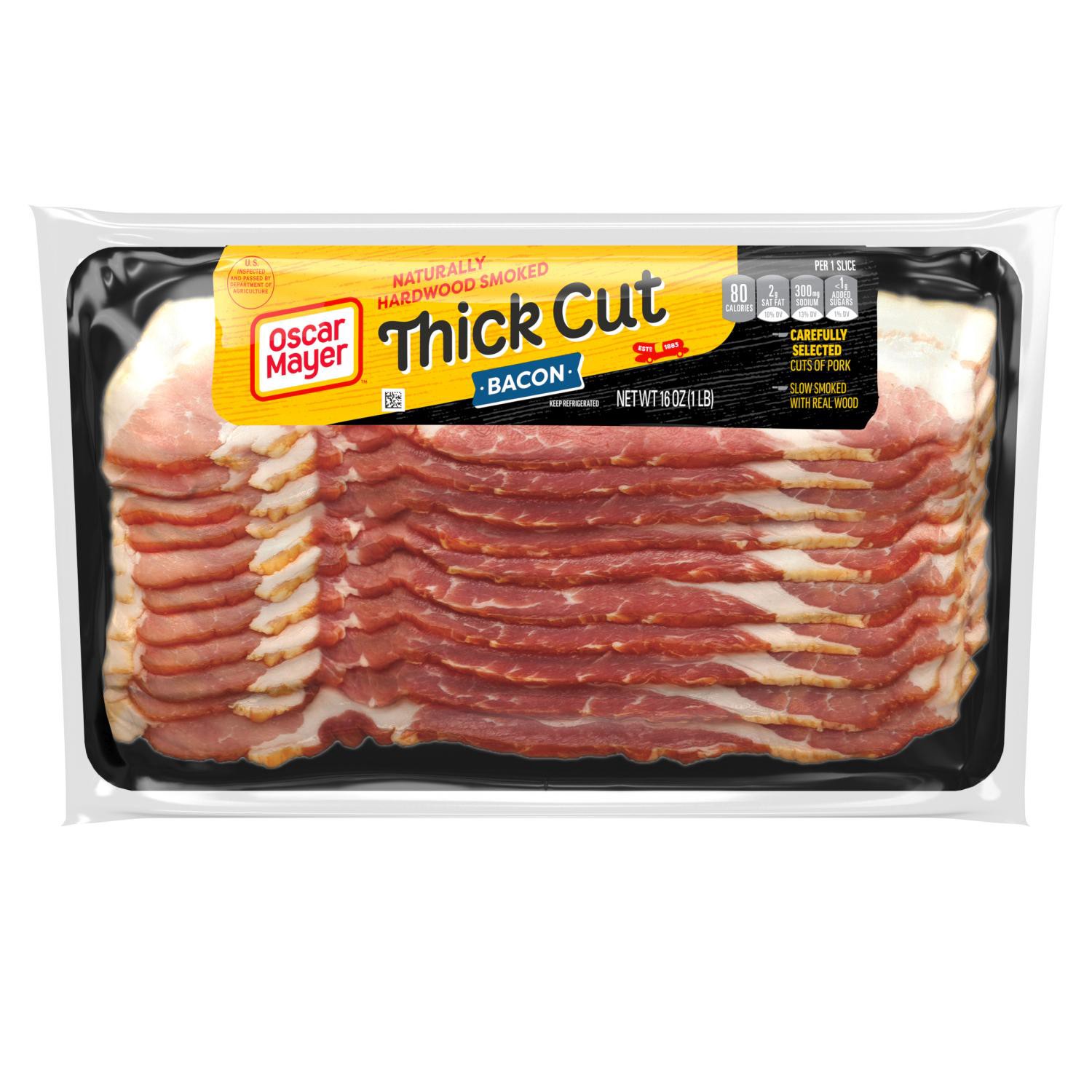 slide 1 of 8, Oscar Mayer Naturally Hardwood Smoked Thick Cut Bacon, 16 Oz Pack, 11-13 Slices, 16 oz