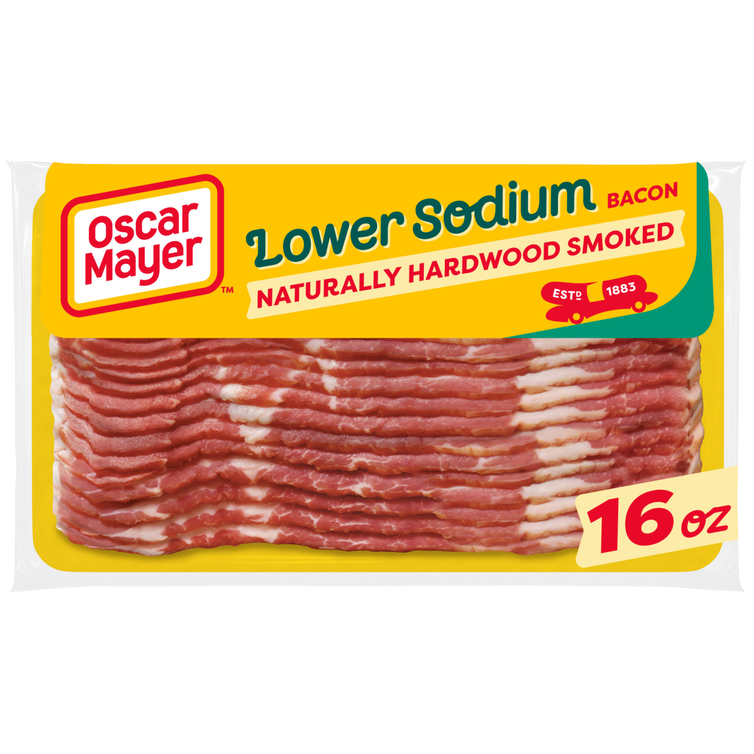 slide 1 of 8, Oscar Mayer Naturally Hardwood Smoked Bacon 30% with Lower Sodium, 16 oz Pack, 17-19 slices, 16 oz