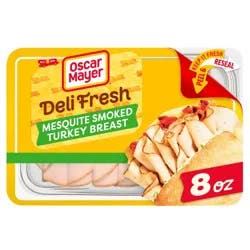 8 Oz Pack: One 8 Oz Pack Of Oscar Mayer Deli Fresh Mesquite Smoked Turkey Breast // Oscar Mayer Turkey: Made With 100% Turkey Breast, Coated With Paprika, Chili Powder And Other Spices // Stays Better Longer: Peel & Reseal Packaging - Our Fully Resealable Lid Ensures Maximum Freshness