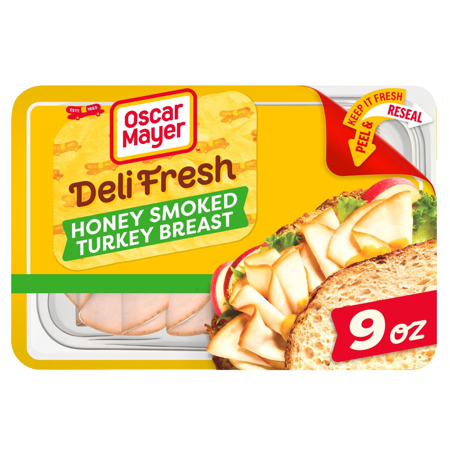 slide 1 of 8, 9 Oz Pack: One 9 Oz Pack Of Oscar Mayer Deli Fresh Honey Smoked Turkey Breast // Oscar Mayer Turkey: Made With 100% Turkey Breast // Stays Better Longer: Peel & Reseal Packaging - Our Fully Resealable Lid Ensures Maximum Freshness, 9 oz