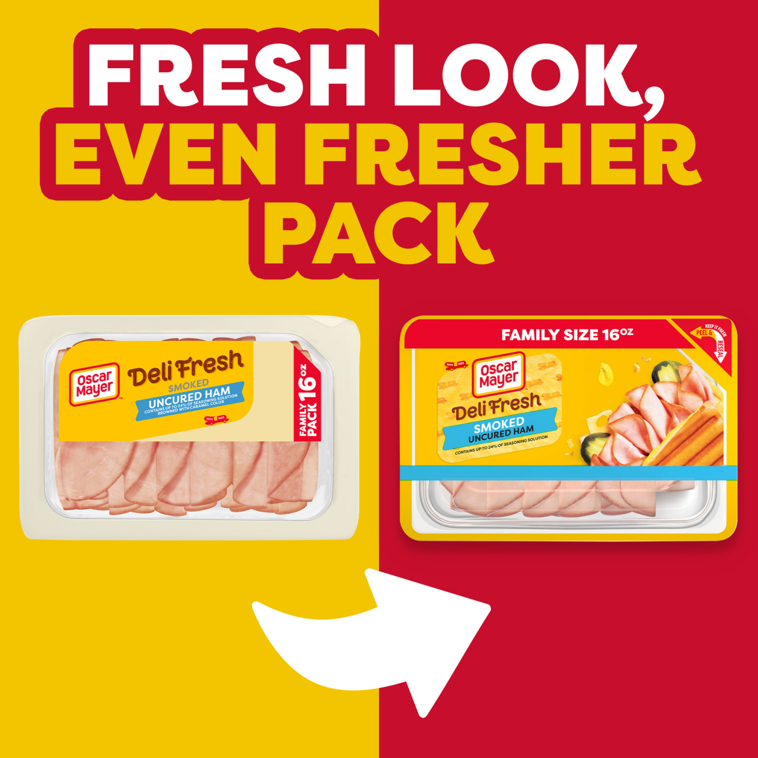 slide 6 of 8, Oscar Mayer Deli Fresh Smoked Uncured Sliced Ham Deli Lunch Meat Family Size, 16 oz Package, 16 oz