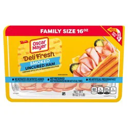 16 Oz Pack: One 16 Oz Family Size Pack Of Oscar Mayer Deli Fresh Smoked Uncured Ham // Oscar Mayer Ham: Made With 100% Ham // Stays Better Longer: Peel & Reseal Packaging - Our Fully Resealable Lid Ensures Maximum Freshness