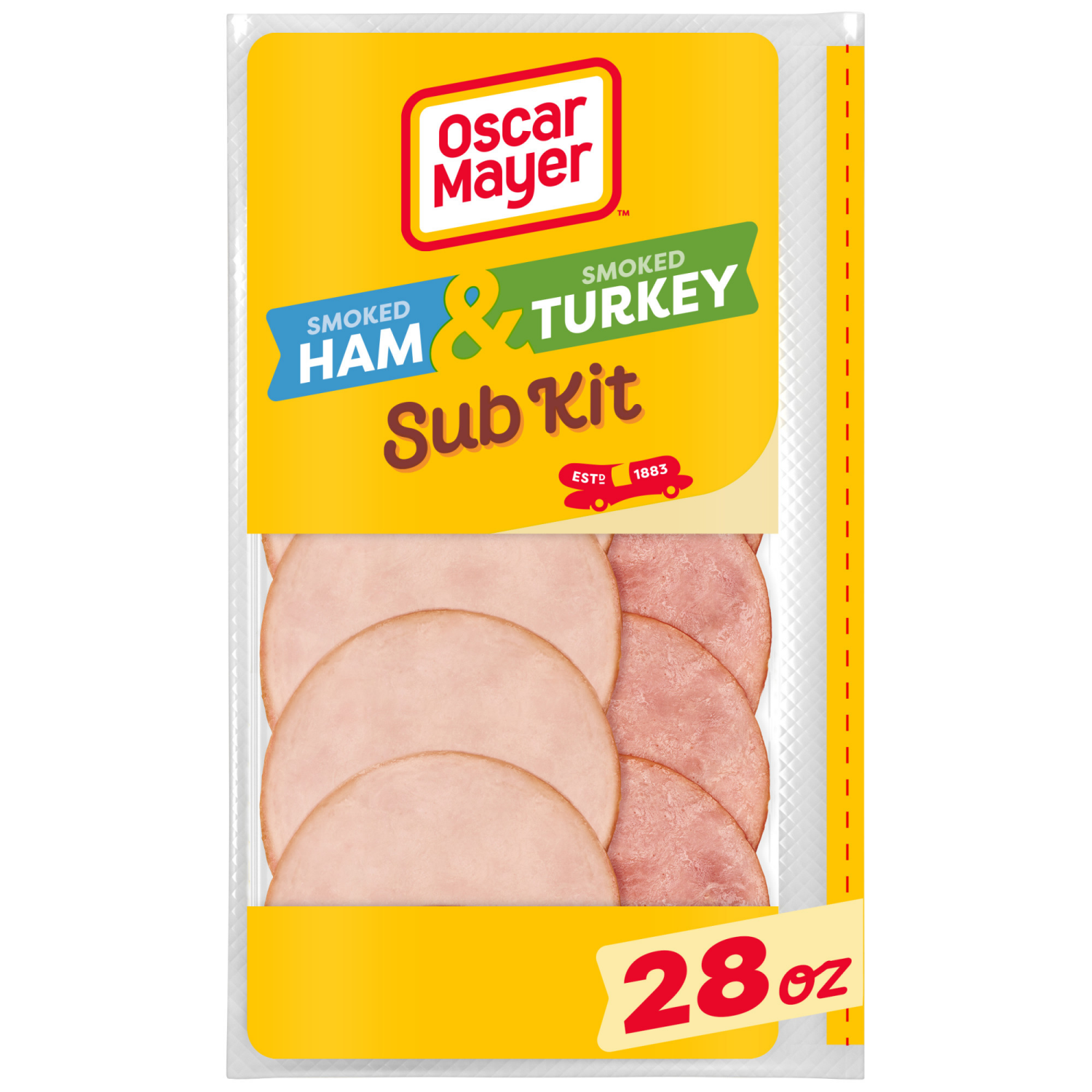 slide 1 of 8, Oscar Mayer Sub Kit with Smoked Ham & Smoked Turkey Breast Sliced Deli Lunch Meats Variety Pack, 28 oz