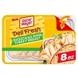 8 Oz Pack: 8 Oz Pack Of Oscar Mayer Deli Fresh Cracked Black Pepper Turkey Breast // Oscar Mayer Turkey: Made With 100% Turkey Breast, Coated With Cracked Black Pepper // Stays Better Longer: Peel & Reseal Packaging - Our Fully Resealable Lid Ensures Maximum Freshness