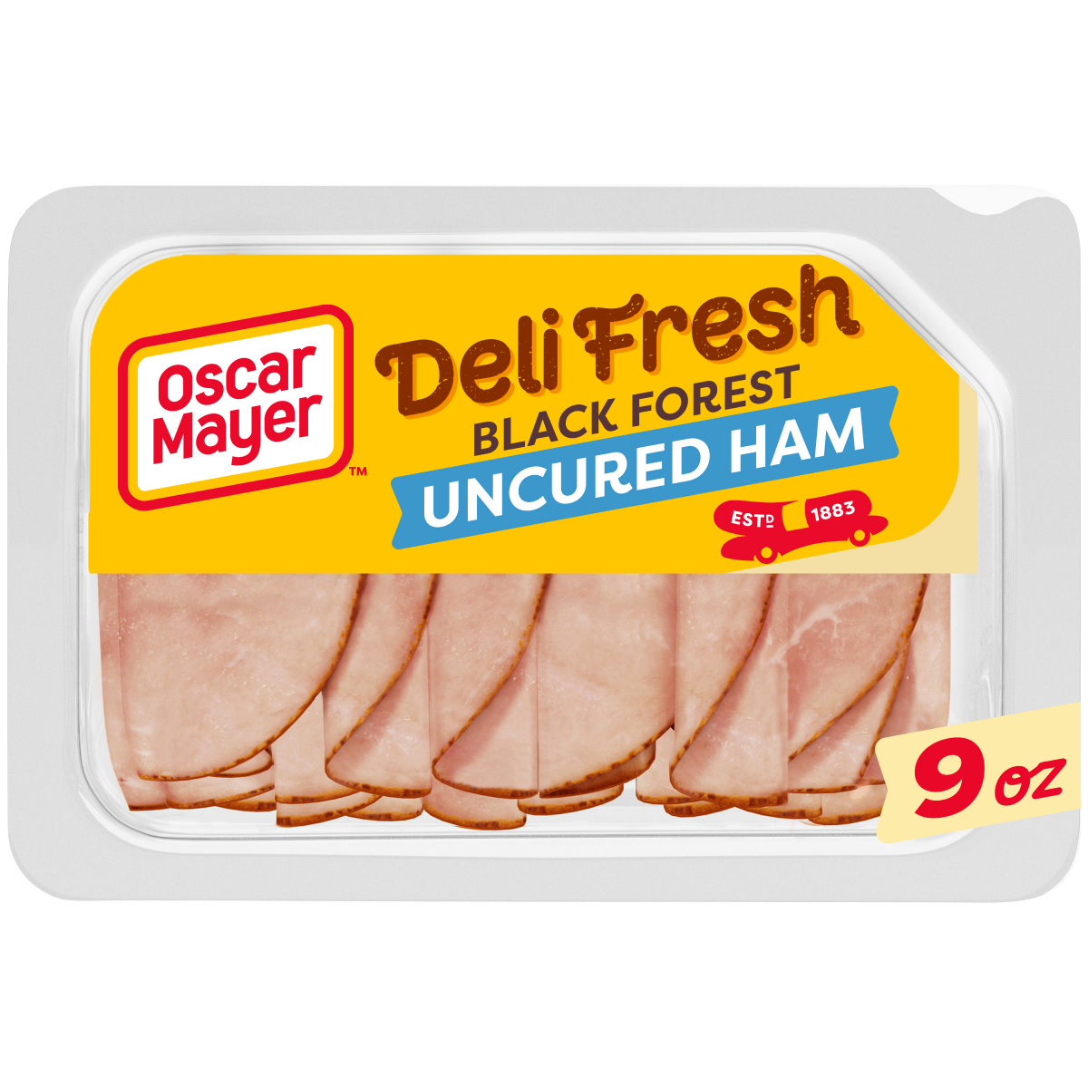 slide 1 of 29, Oscar Mayer Deli Fresh Black Forest Uncured Ham Sliced Lunch Meat, 9 oz. Tray, 9 oz