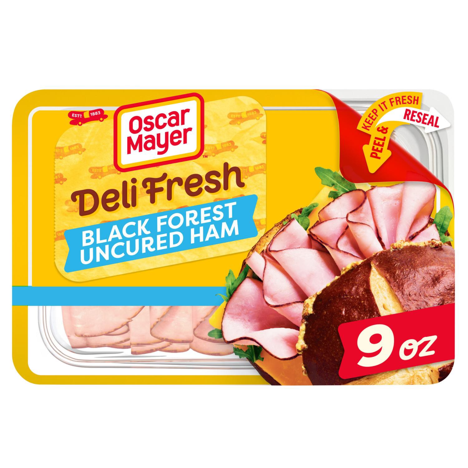 slide 1 of 8, 9 Oz Pack: One 9 Oz Pack Of Oscar Mayer Deli Fresh Black Forest Uncured Ham // Oscar Mayer Ham: Made With 100% Ham // Stays Better Longer: Peel & Reseal Packaging - Our Fully Resealable Lid Ensures Maximum Freshness, 9 oz