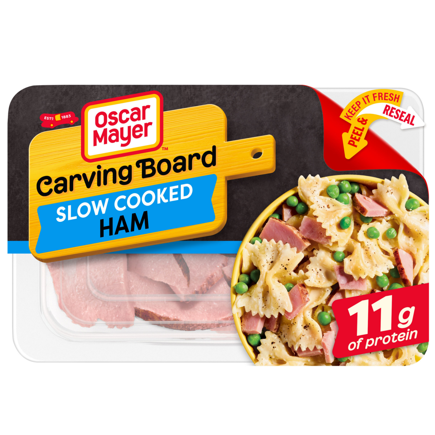 slide 1 of 8, Oscar Mayer Carving Board Slow Cooked Ham Sliced Lunch Meat, 7.5 oz. Tray, 7.5 oz