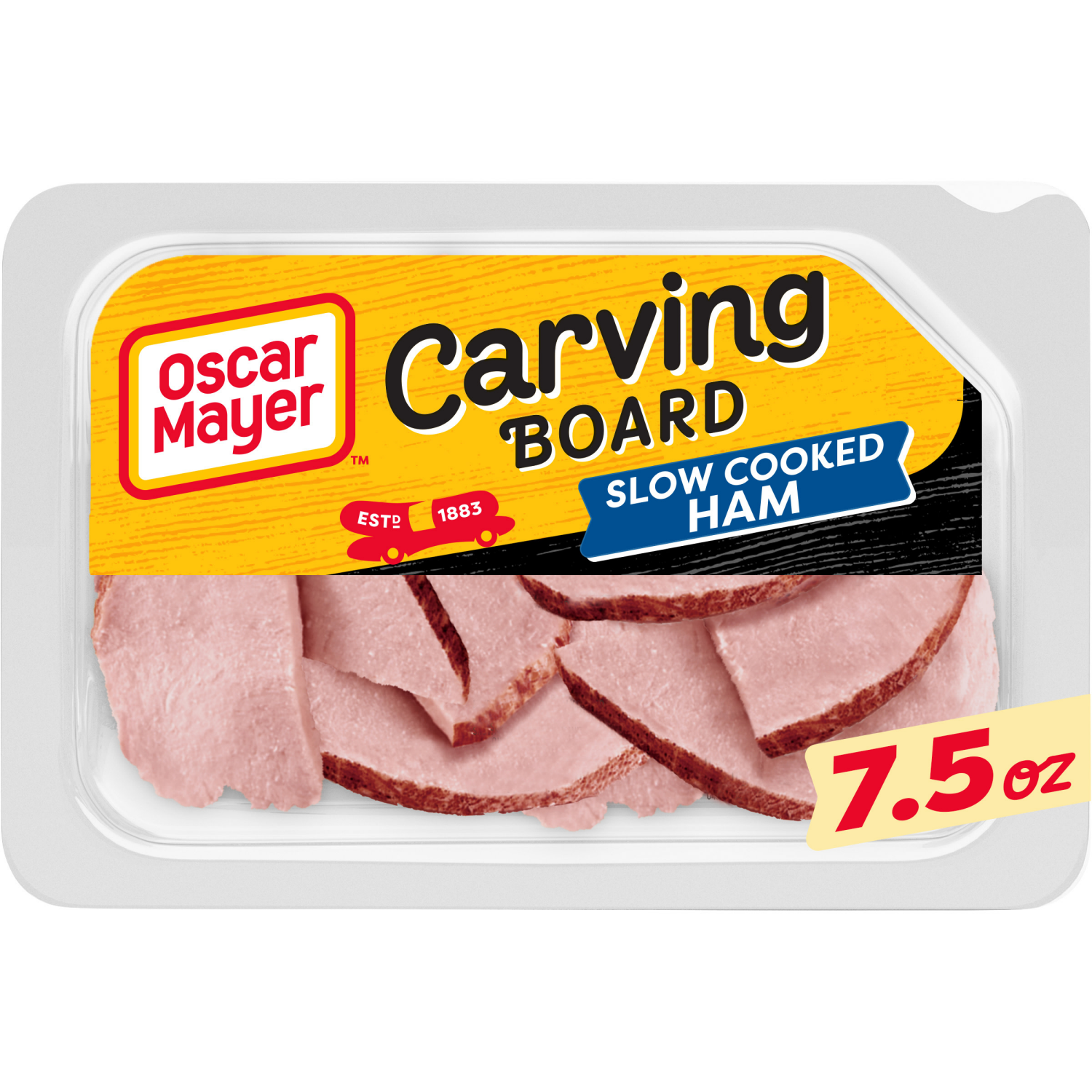 slide 1 of 8, Oscar Mayer Carving Board Slow Cooked Ham Sliced Lunch Meat, 7.5 oz. Tray, 7.5 oz