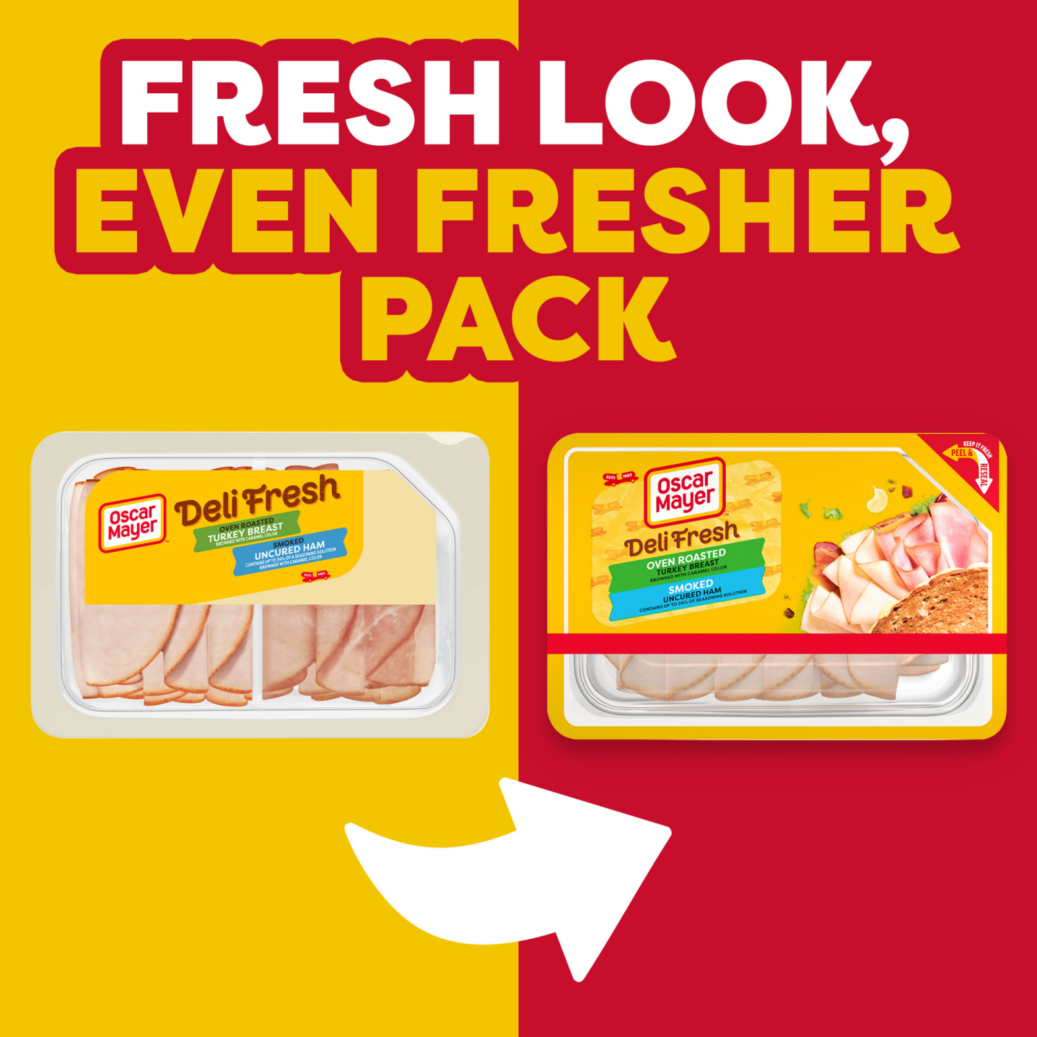 slide 6 of 8, Oscar Mayer Deli Fresh Oven Roasted Turkey Breast & Smoked Uncured Ham Sliced Lunch Meat Variety Pack, 9 oz. Tray, 9 oz