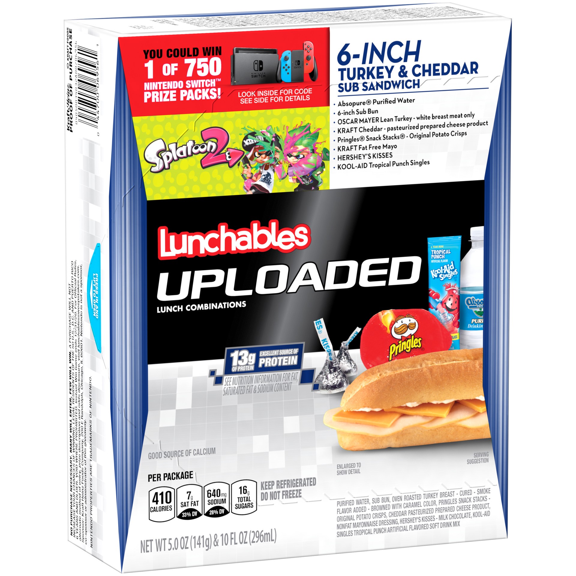 slide 6 of 8, Lunchables Uploaded Turkey and Cheddar Sub Sandwich Meal Kit with Pringles, Hershey's Kisses, Absopure Water and Kool-Aid Tropical Punch Single, 15 oz