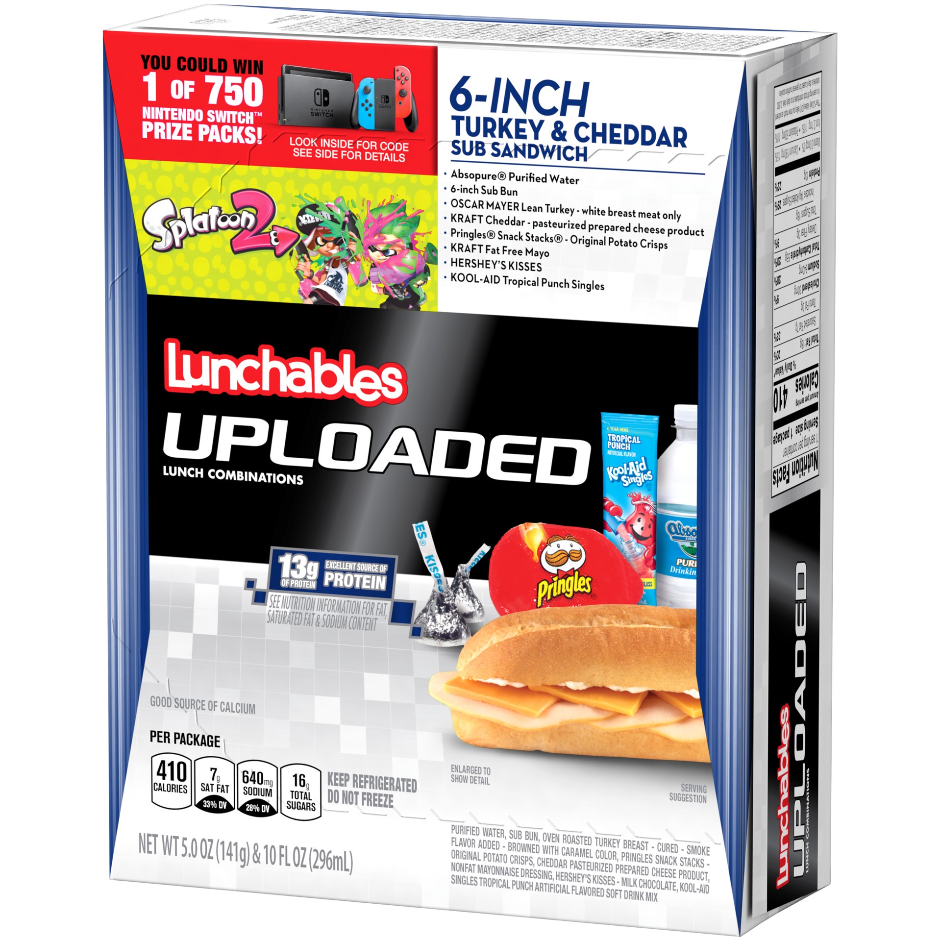 slide 4 of 8, Lunchables Uploaded Turkey and Cheddar Sub Sandwich Meal Kit with Pringles, Hershey's Kisses, Absopure Water and Kool-Aid Tropical Punch Single, 15 oz