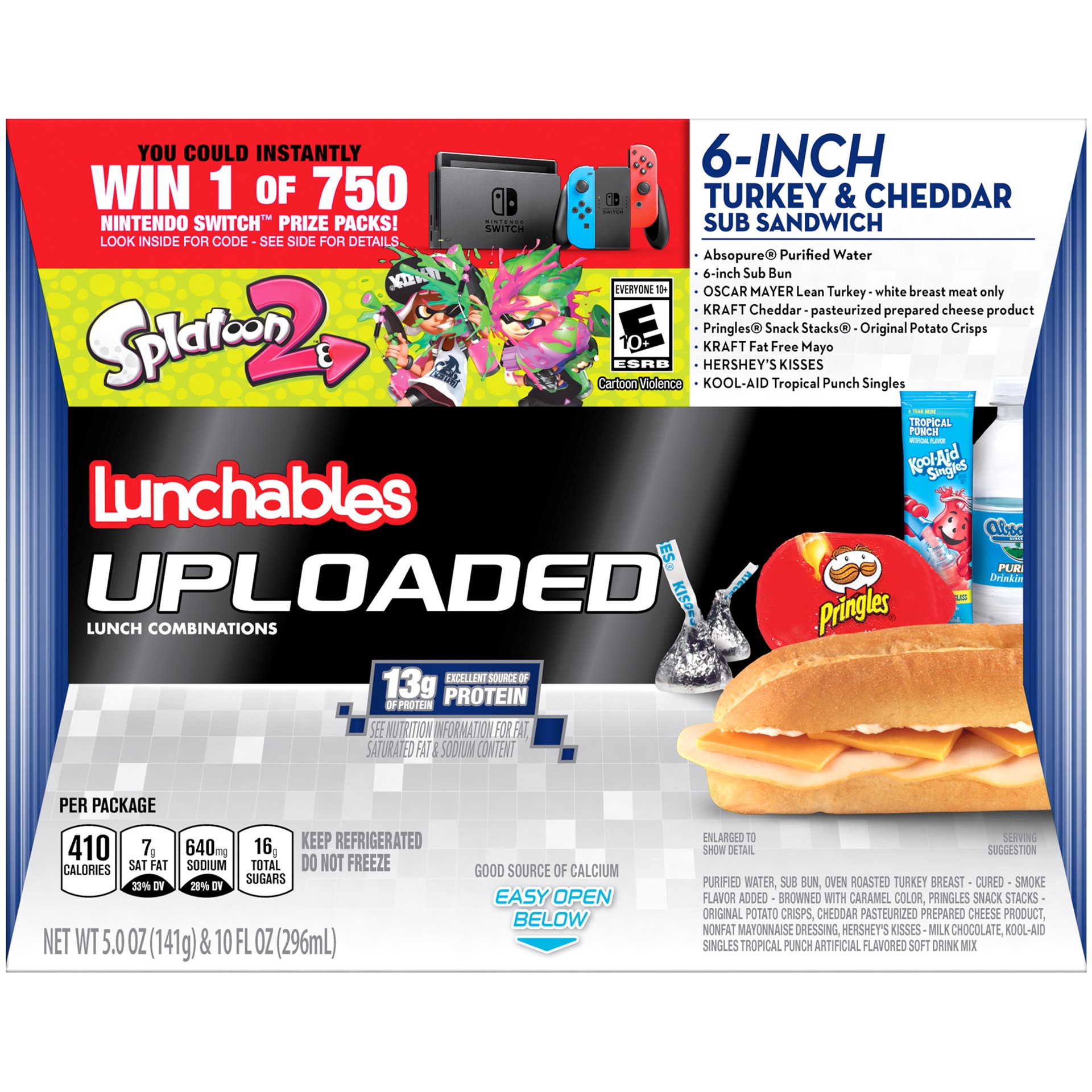 slide 5 of 8, Lunchables Uploaded Turkey and Cheddar Sub Sandwich Meal Kit with Pringles, Hershey's Kisses, Absopure Water and Kool-Aid Tropical Punch Single, 15 oz