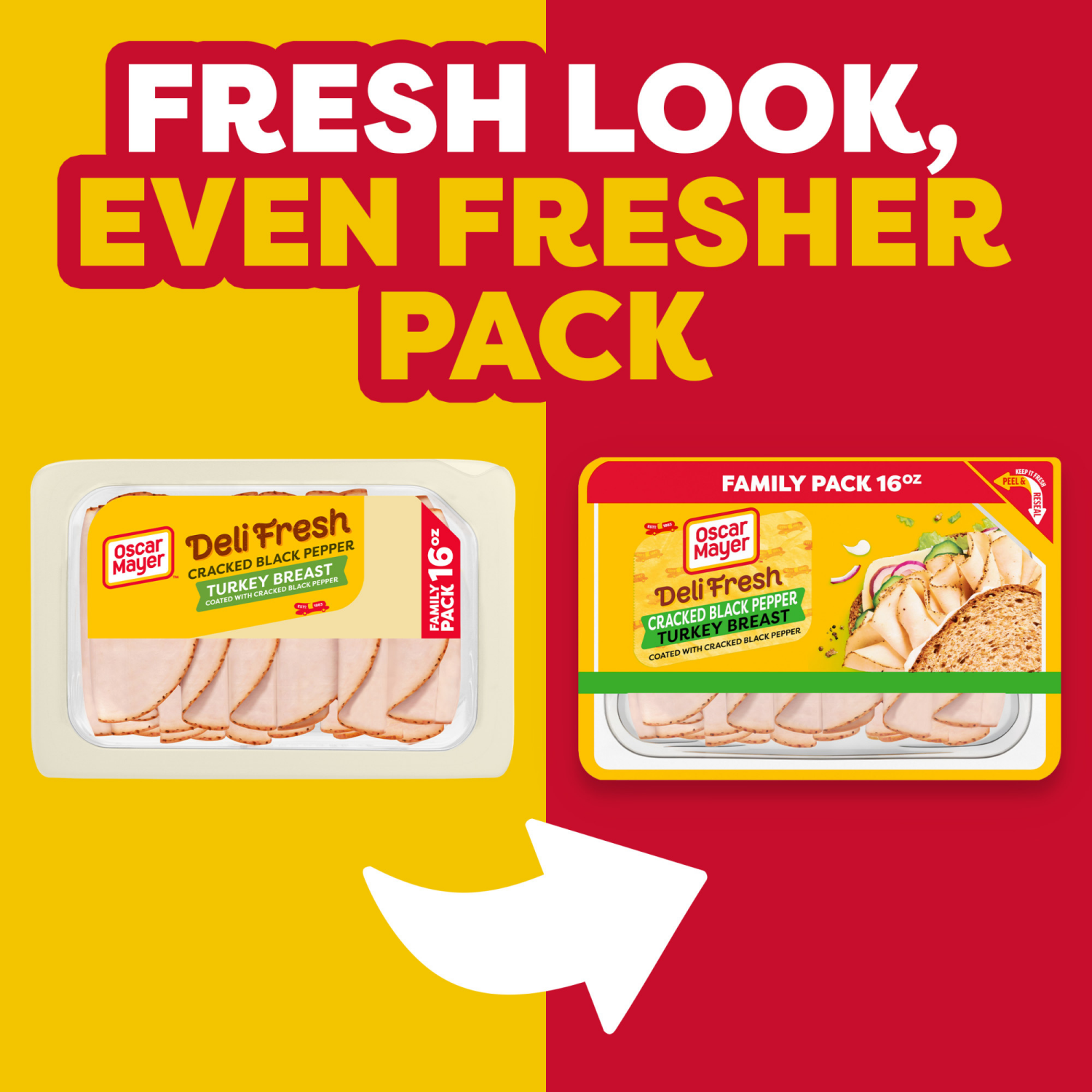 slide 6 of 8, Oscar Mayer Deli Fresh Cracked Black Pepper Sliced Turkey Breast Deli Lunch Meat Family Size, 16 oz Package, 16 oz