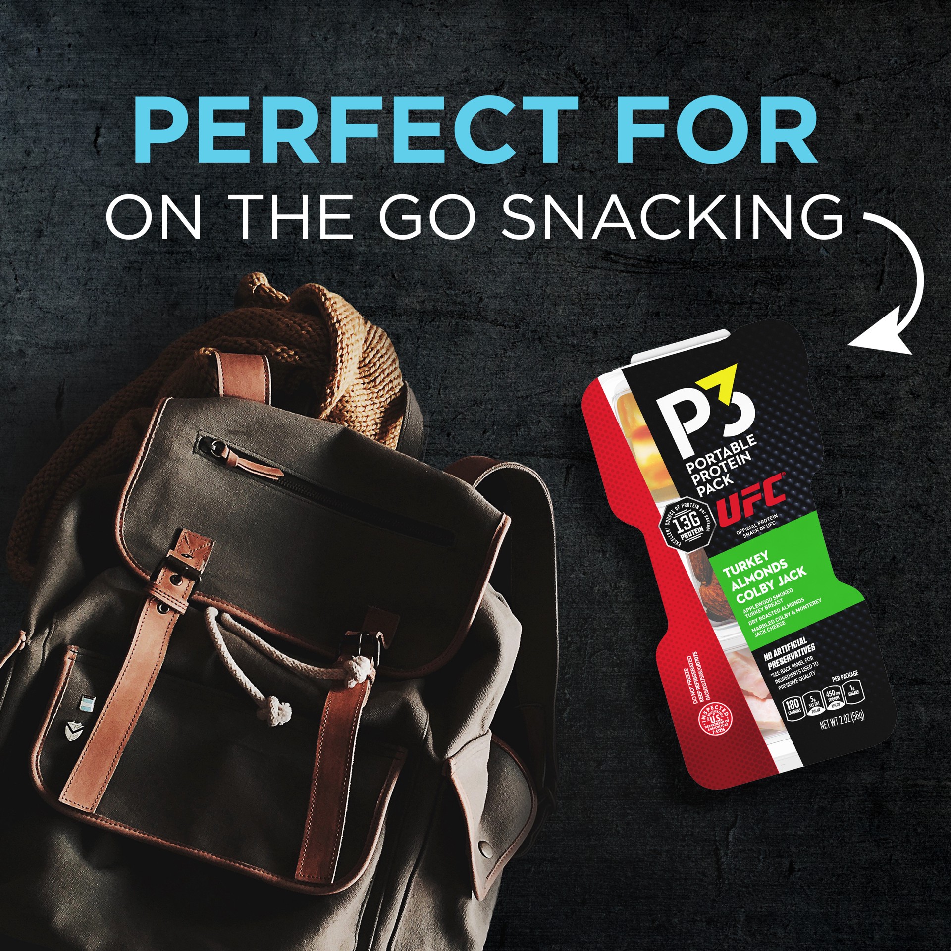 slide 8 of 14, P3 Portable Protein Snack Pack with Turkey, Almonds & Colby Jack Cheese Tray, 2 oz