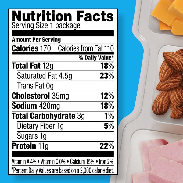 slide 16 of 29, Oscar Mayer P3 Portable Protein Snack Pack with Ham, Almonds & Cheddar Cheese, for School Lunch or Easy Snack Tray, 2 oz