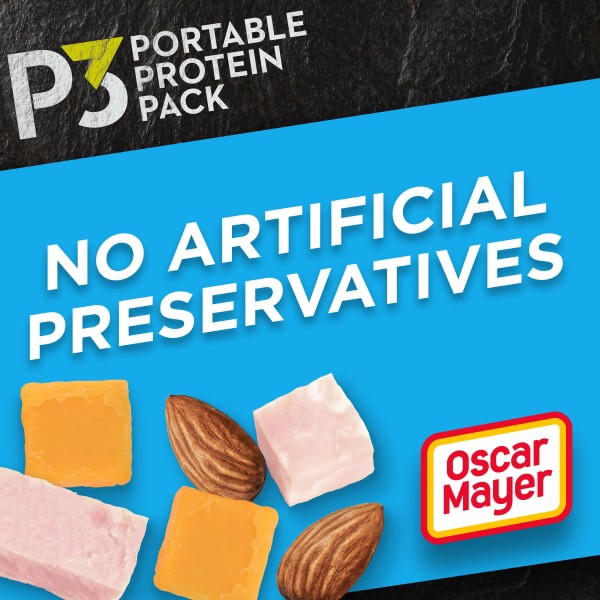slide 20 of 29, Oscar Mayer P3 Portable Protein Snack Pack with Ham, Almonds & Cheddar Cheese, for School Lunch or Easy Snack Tray, 2 oz