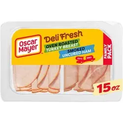 Oscar Mayer Deli Fresh Oven Roasted Turkey Breast & Smoked Uncured Sliced Ham Deli Lunch Meats Variety Pack Family Size Tray