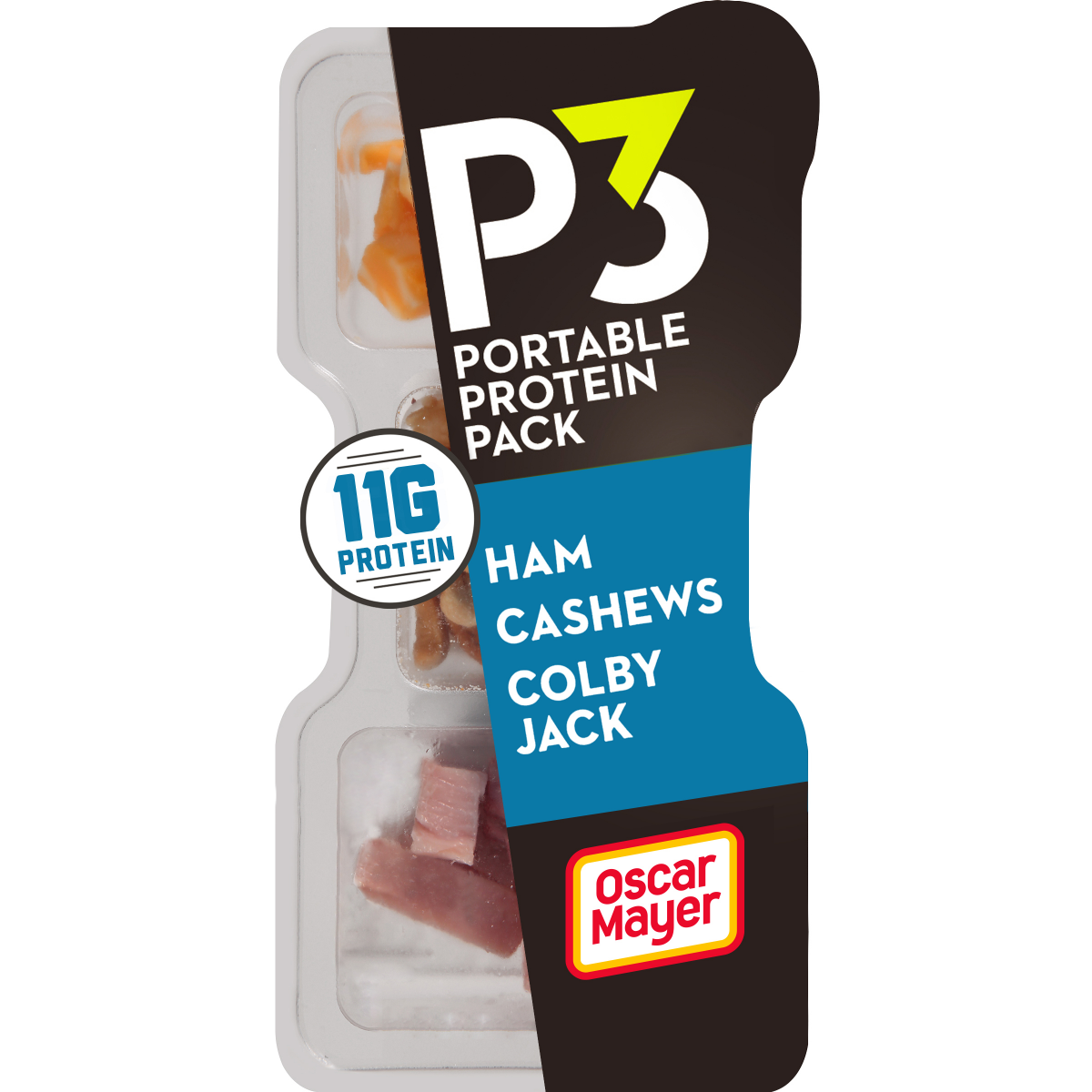 slide 1 of 29, Oscar Mayer P3 Portable Protein Pack Ham, Cashews & Colby Jack Cheese, 2 oz Tray, 2 oz