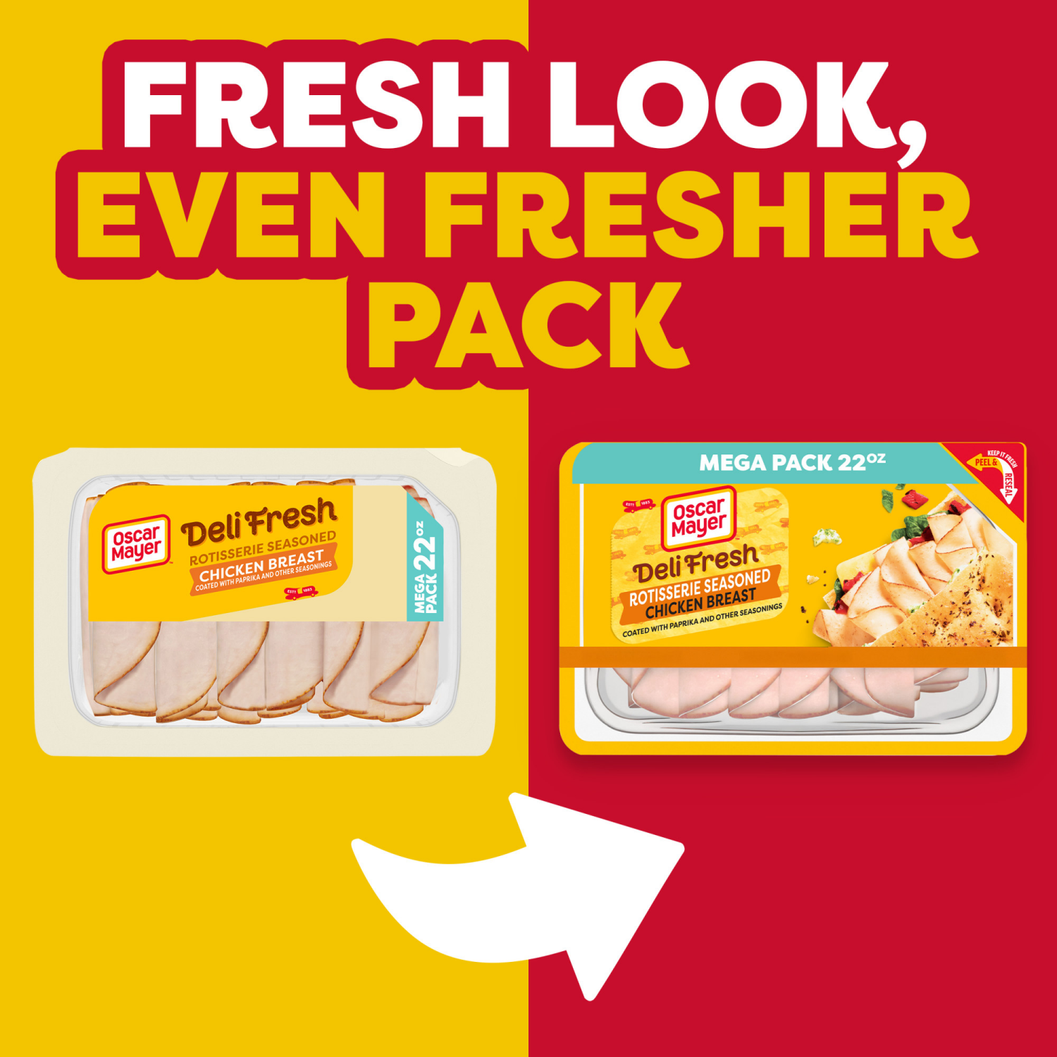 slide 6 of 8, Oscar Mayer Deli Fresh Rotisserie Seasoned Sliced Chicken Breast Deli Lunch Meat Mega Pack, 22 oz Package, 22 oz