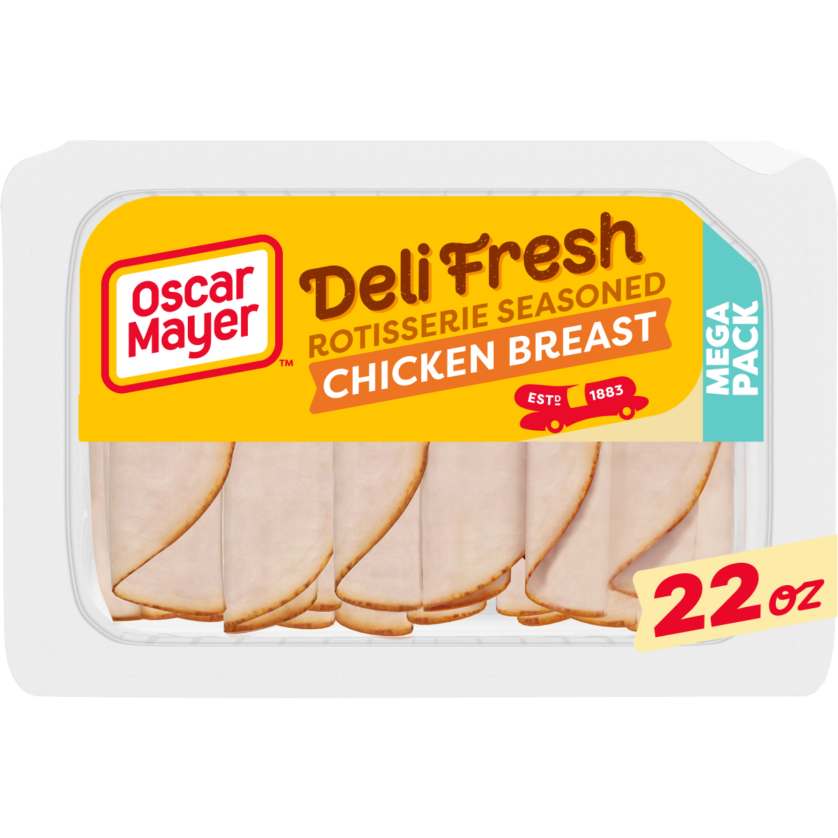 slide 1 of 29, Oscar Mayer Deli Fresh Rotisserie Seasoned Sliced Chicken Breast Deli Lunch Meat Mega Pack, 22 oz Package, 22 oz