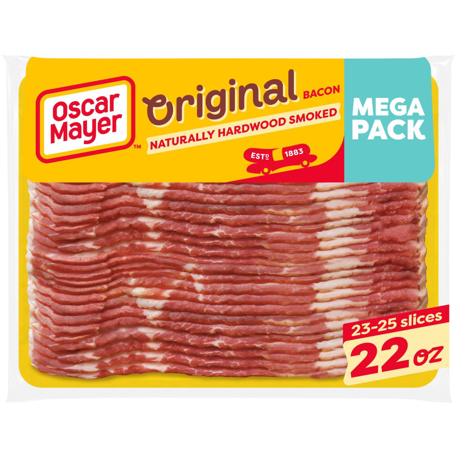 slide 1 of 8, Oscar Mayer Naturally Hardwood Smoked Bacon Mega Pack, 22 Oz Pack, 23-25 Slices, 22 oz