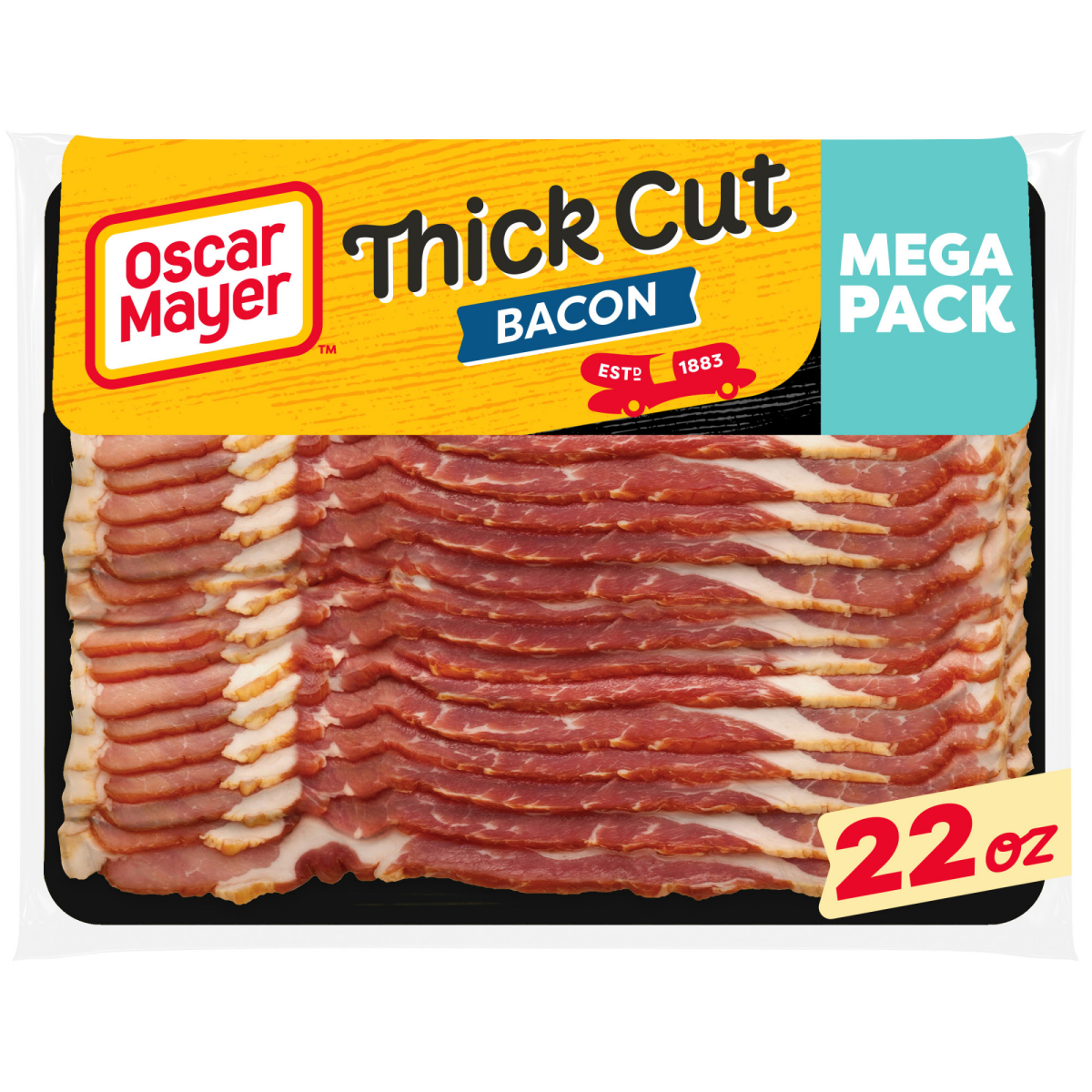 slide 1 of 29, Oscar Mayer Naturally Hardwood Smoked Thick Cut Bacon Mega Pack, for a Low Carb Lifestyle, 22 oz Pack, 22 oz