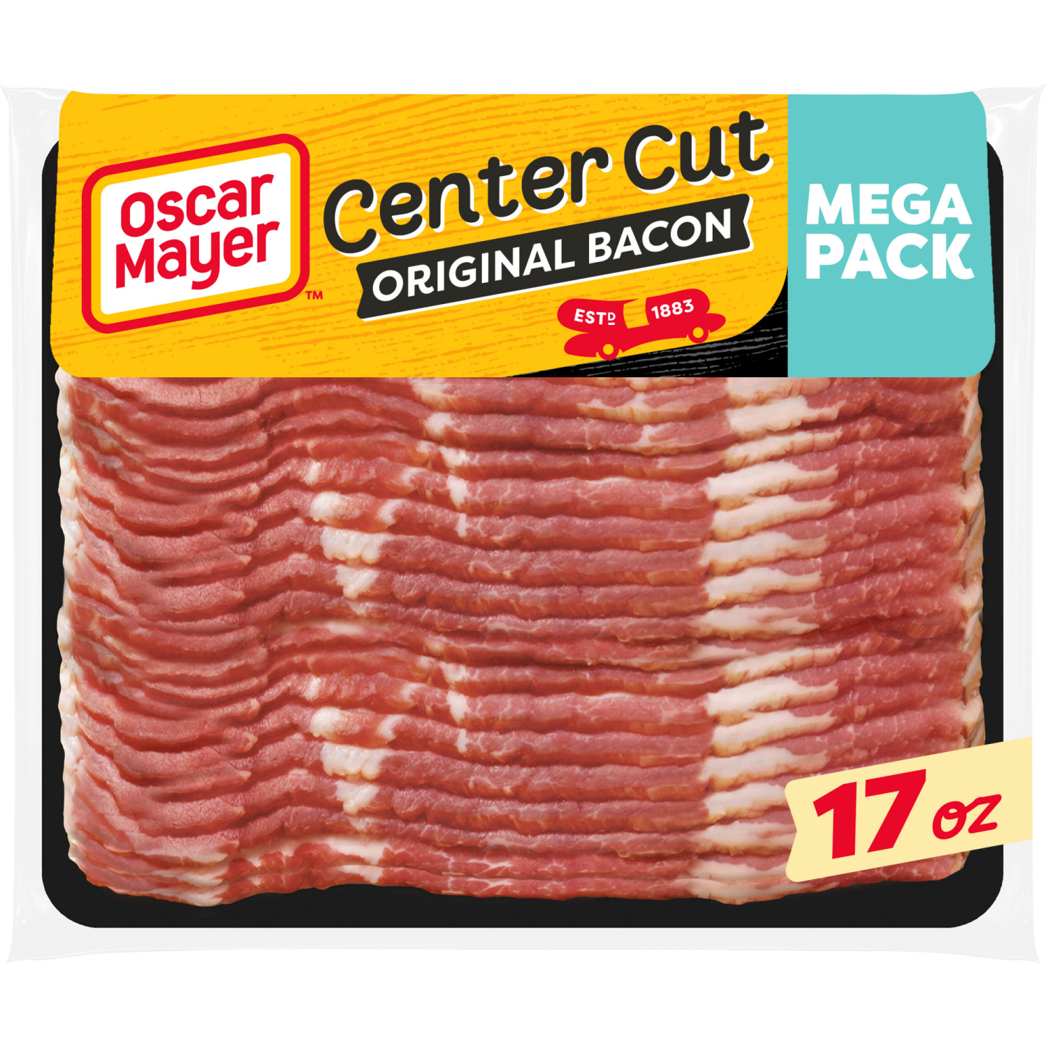 slide 1 of 8, Oscar Mayer Original Center Cut Bacon Mega Pack, 17 oz Pack, 25-27 slices, 17 oz