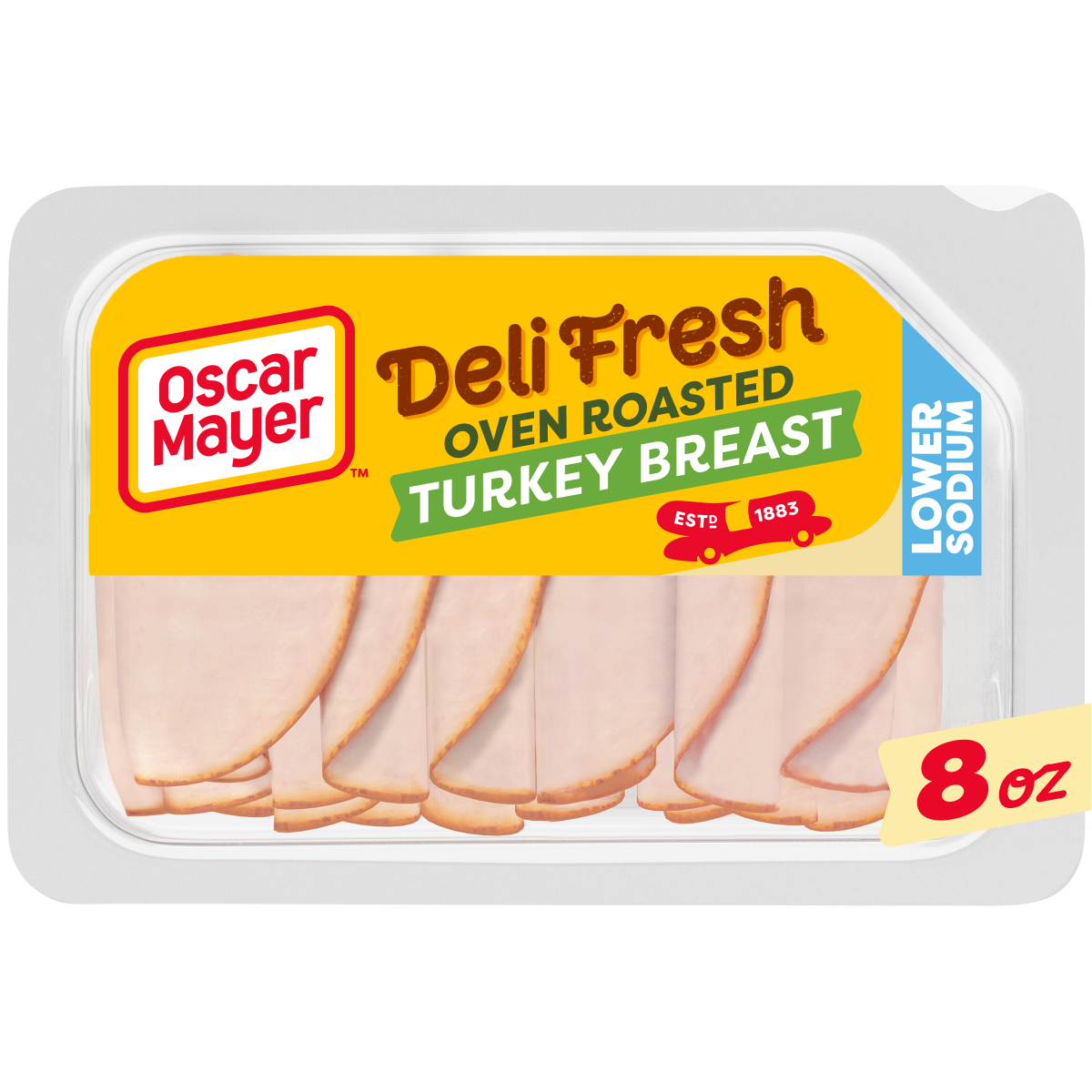 slide 1 of 29, Oscar Mayer Deli Fresh Oven Roasted Sliced Turkey Breast Deli Lunch Meat with 32% Lower Sodium, 8 oz Package, 8 oz