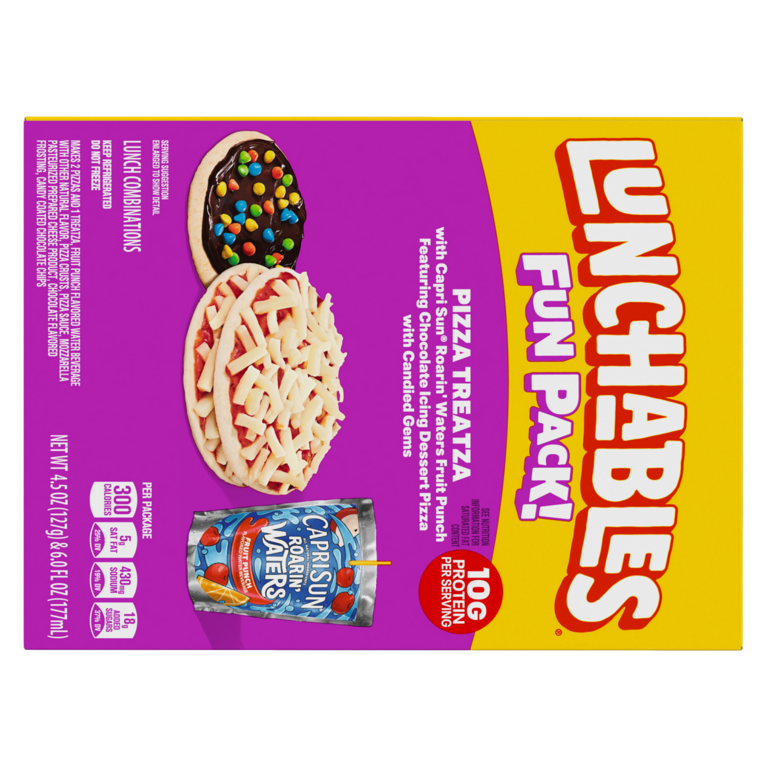 slide 2 of 8, Lunchables Pizza Treatza with Capri Sun Roarin' Waters Fruit Punch Fun Pack, 4.5 oz & 6 fl oz Package, 10.5 oz