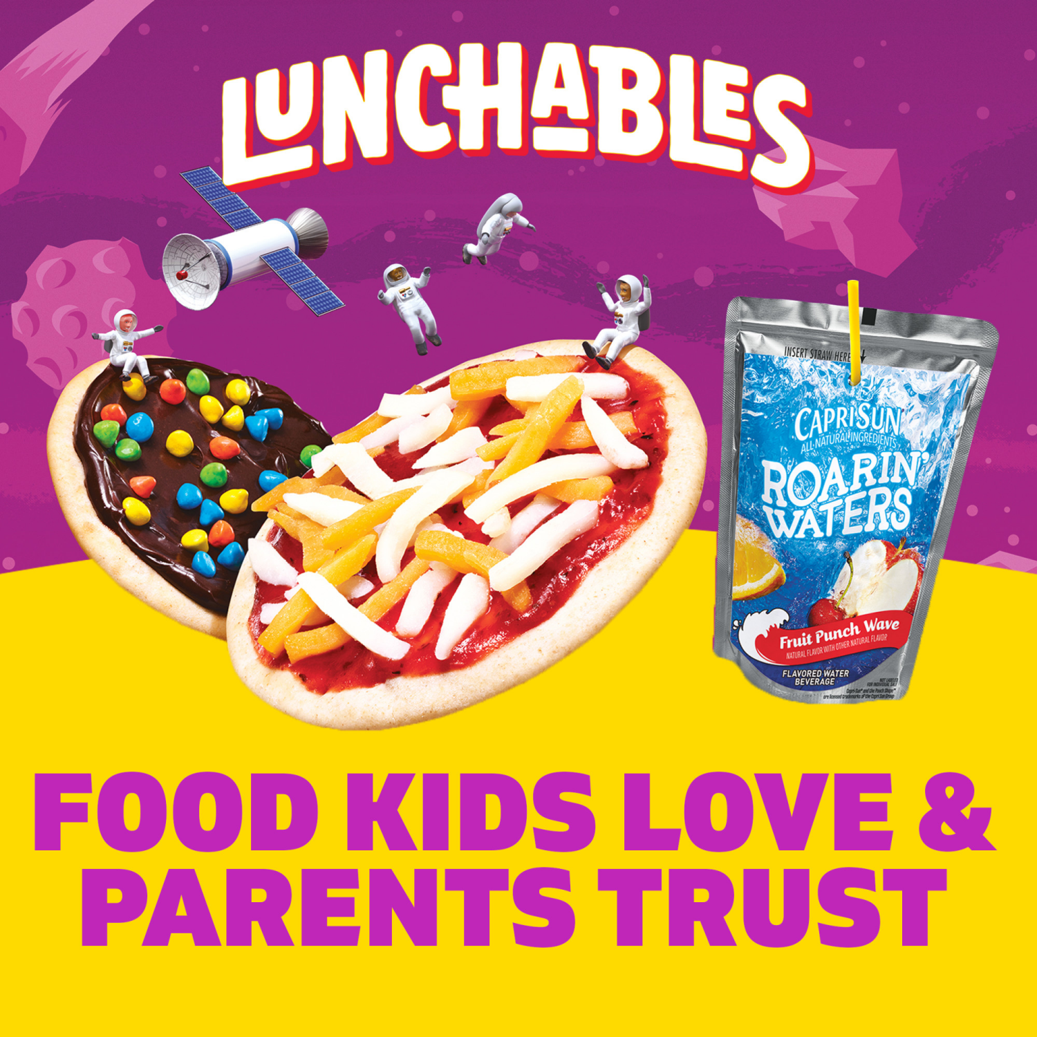 slide 4 of 8, Lunchables Pizza Treatza with Capri Sun Roarin' Waters Fruit Punch Fun Pack, 4.5 oz & 6 fl oz Package, 10.5 oz