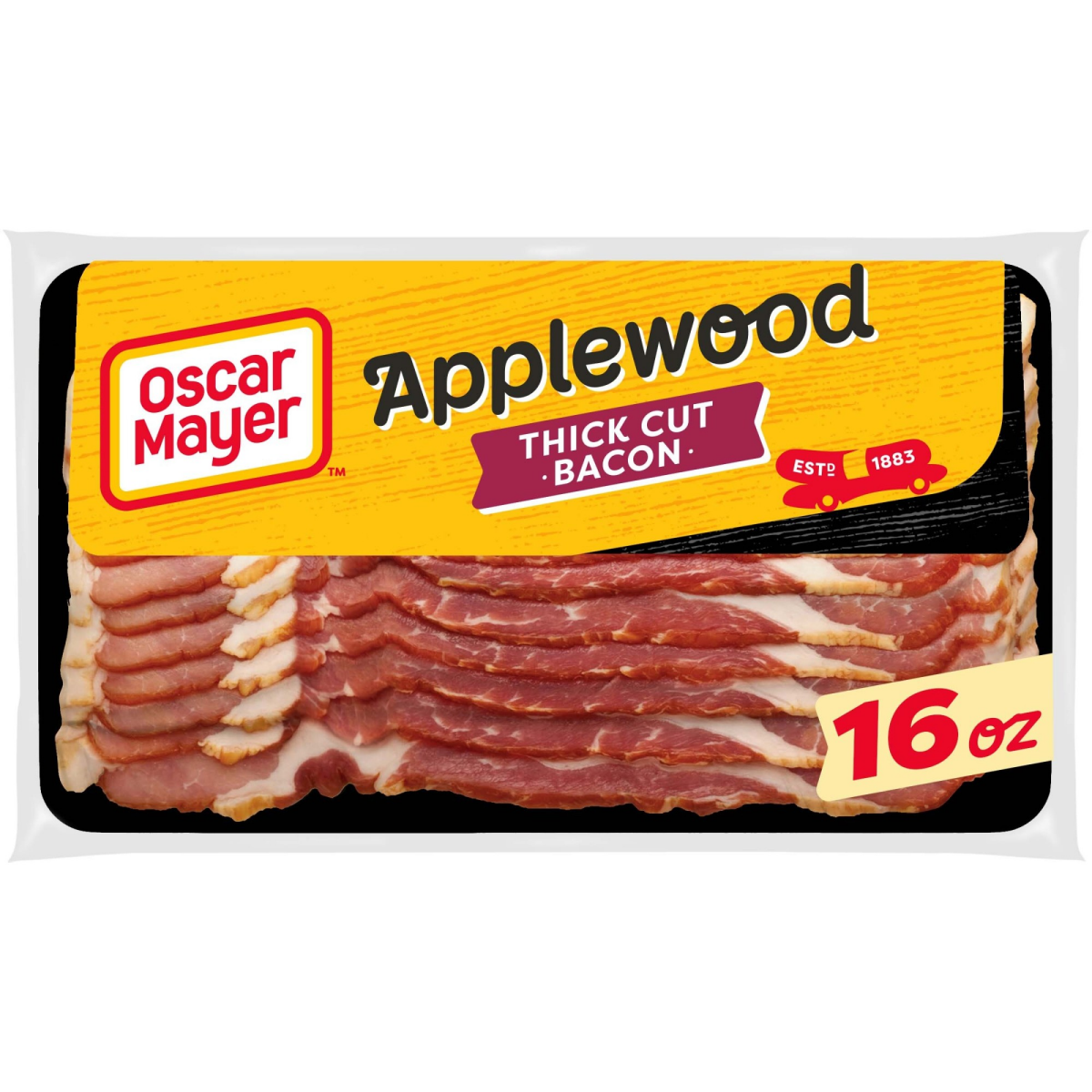 slide 1 of 29, Oscar Mayer Naturally Hardwood Smoked Thick Cut Applewood Bacon, 16 oz Pack, 16 oz