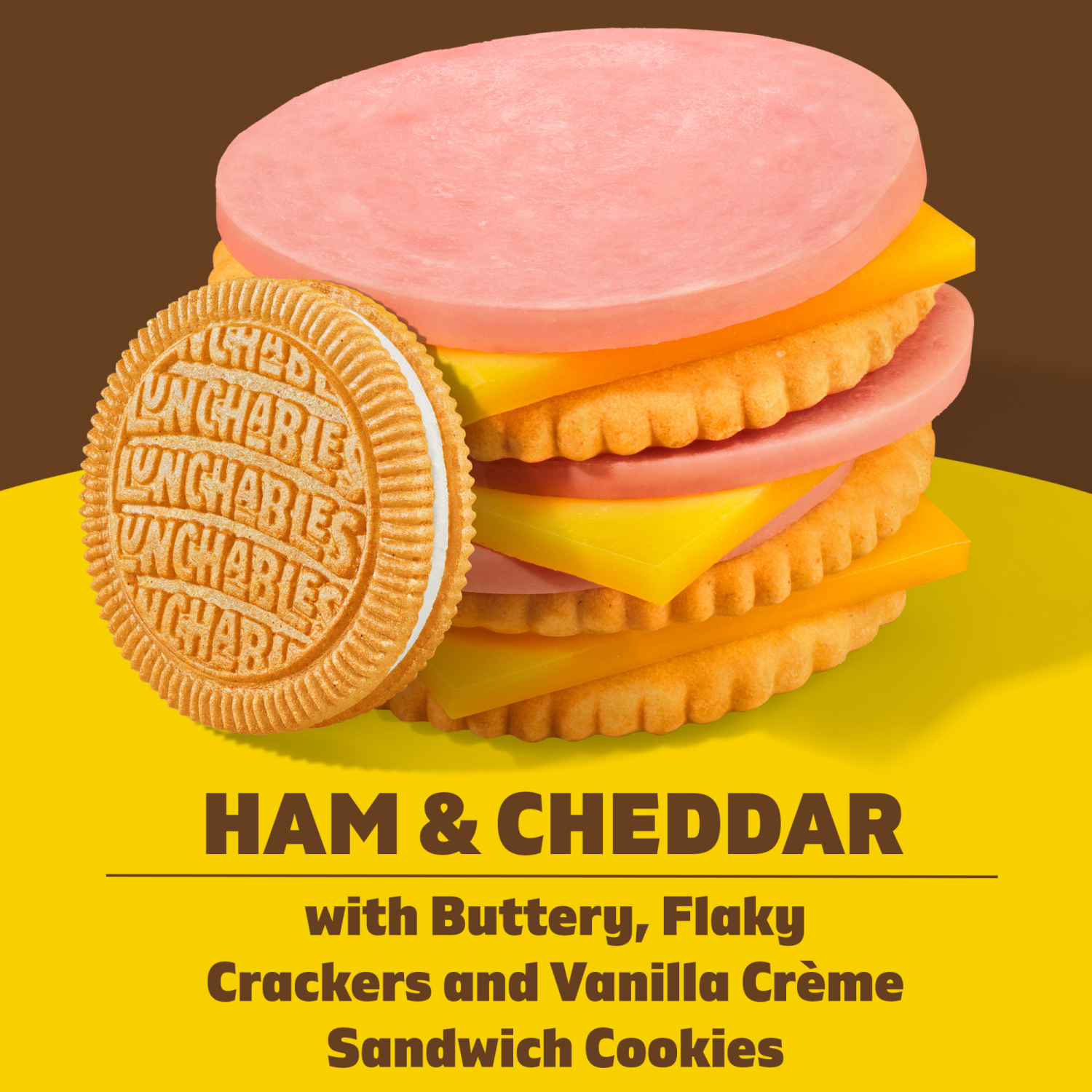slide 7 of 8, Lunchables Ham and Cheddar Cracker Stackers with Vanilla Creme Cookies, 3.5 oz Tray, 3.50 oz