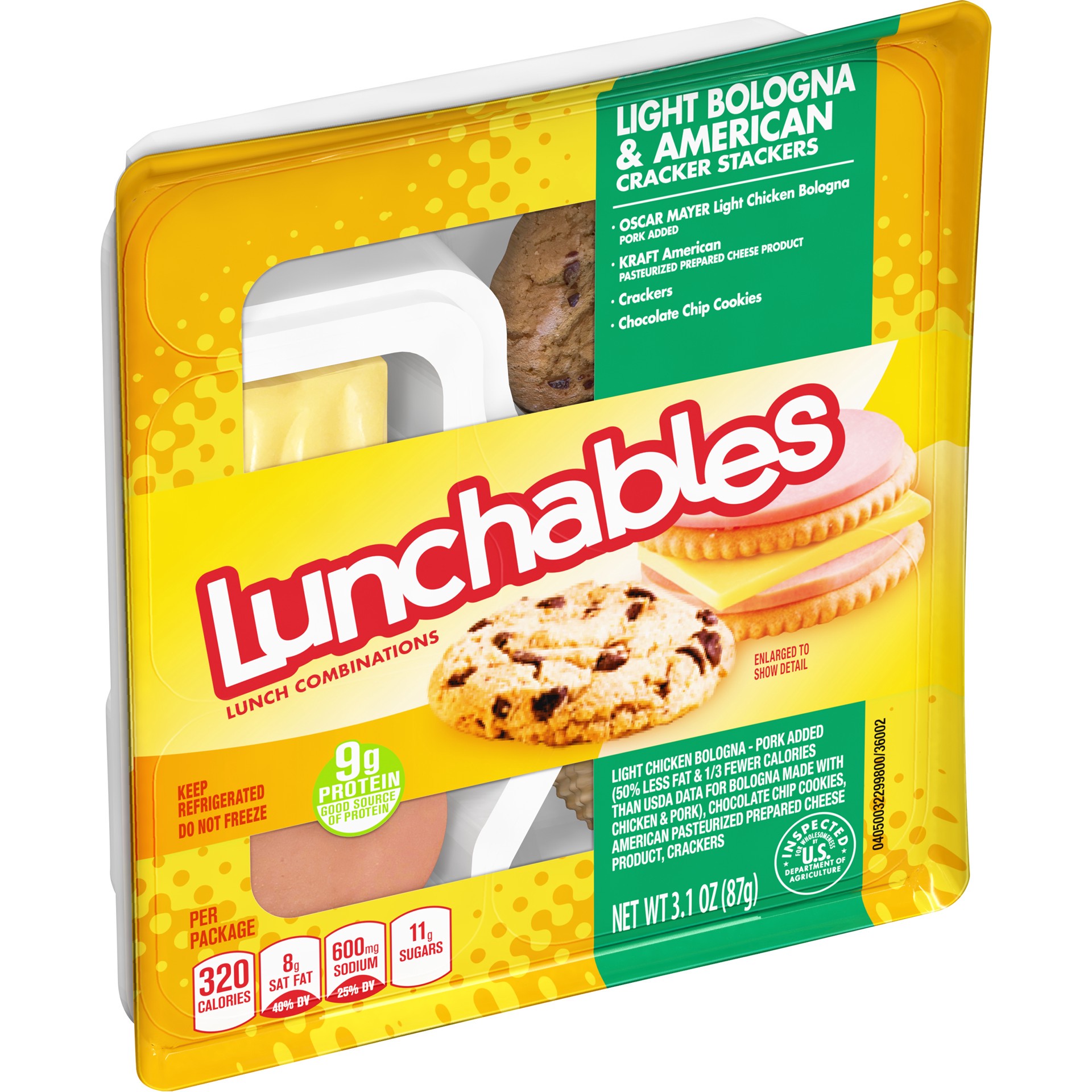 slide 12 of 13, Lunchables Light Bologna & American Cracker Stackers with Chocolate Chip Cookies Tray, 3.1 oz