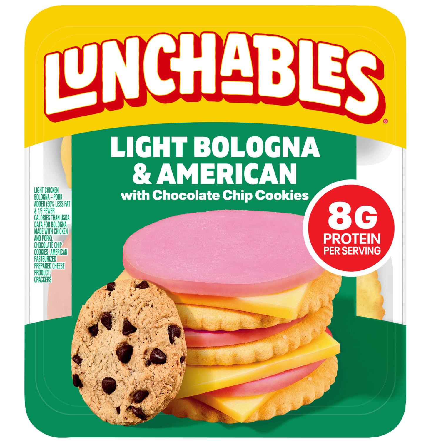 slide 1 of 8, Oscar Mayer Lunchables Light Bologna & American With Chocolate Chip Cookies, 3.1 Oz Pack, 3.1 oz