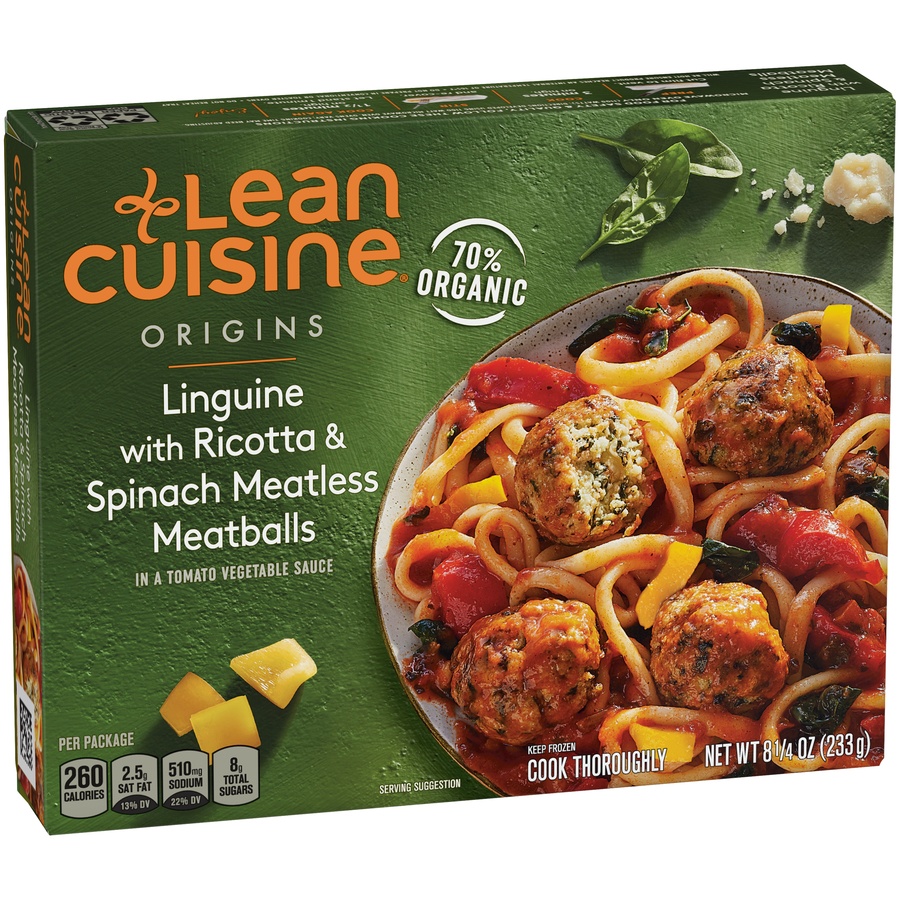 slide 3 of 8, Lean Cuisine Origins Linguine With Ricotta & Spinach Meatless Meatballs, 8.25 oz