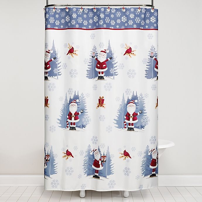 slide 1 of 1, Saturday Knight Sterling Santa Shower Curtain and Hook Set - Blue, 1 ct