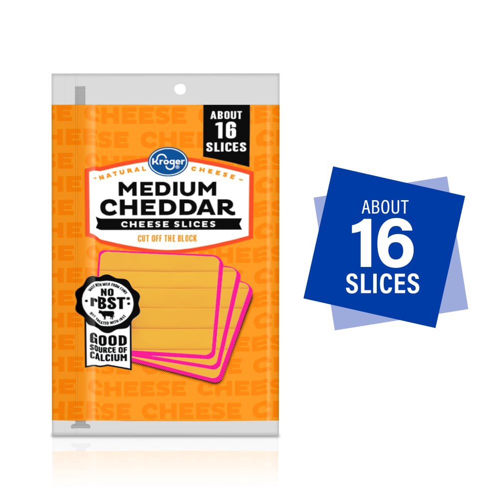 slide 1 of 3, Kroger Medium Cheddar Cheese Slices, 12 oz
