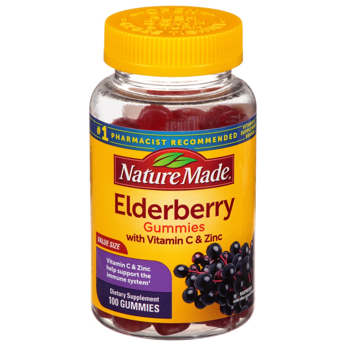 slide 1 of 1, Nature Made Elderberry Gummies with Zinc and Vitamin C, Immune Support Help, 100 Count, 100 ct
