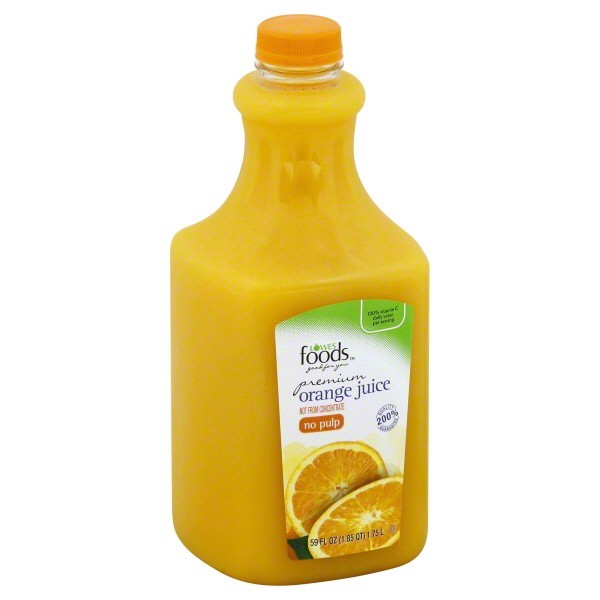 slide 1 of 1, Lowes Foods Premium Orange Juice No Pulp, 52 oz