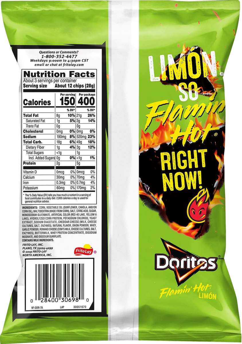 slide 5 of 6, Doritos Flamin Hot Limon Tortilla Chips, 2.75 oz