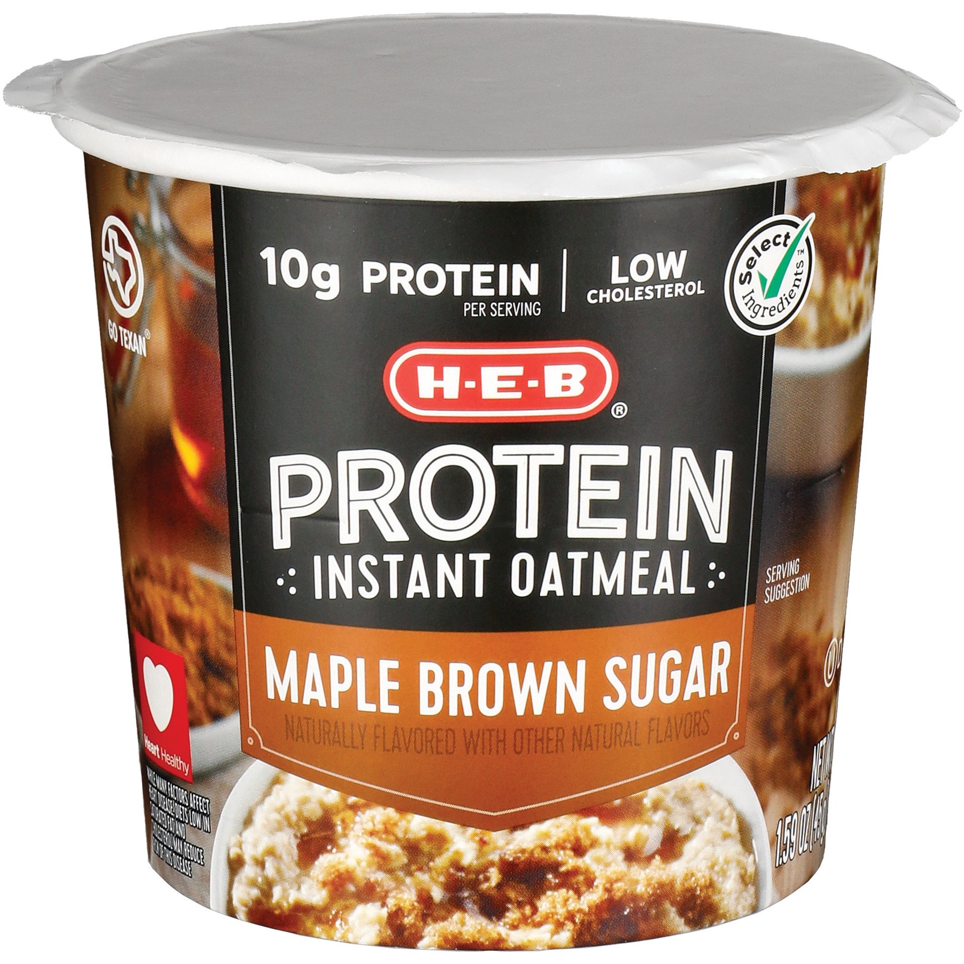 slide 1 of 1, H-E-B 10g Protein Instant Oatmeal Cup - Maple Brown Sugar, 1.59 oz