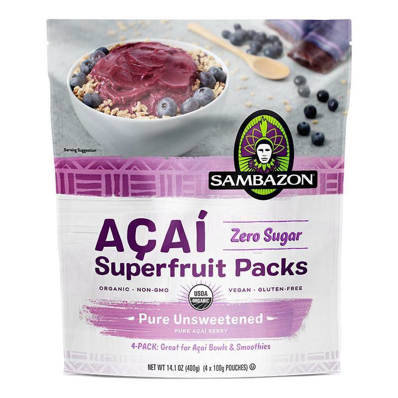 slide 1 of 9, Sambazon Pure Unsweetened Pure Acai Berry Acai Superfruit Packs 4 - 100 g Pouches, 14.1 oz