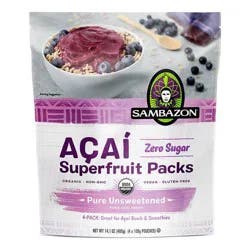 Sambazon Pure Unsweetened Pure Acai Berry Acai Superfruit Packs 4 - 100 g Pouches