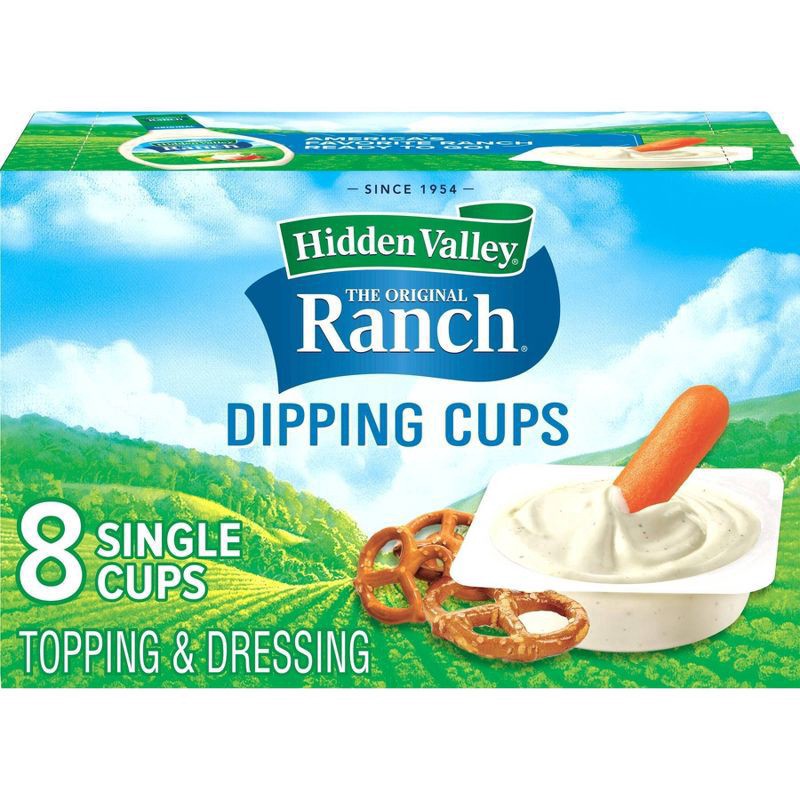 slide 1 of 7, Hidden Valley Original Ranch Dipping Cups, Topping and Dressing To Go Cups, 1.5 Ounces Each, 8 Count, 12 fl oz