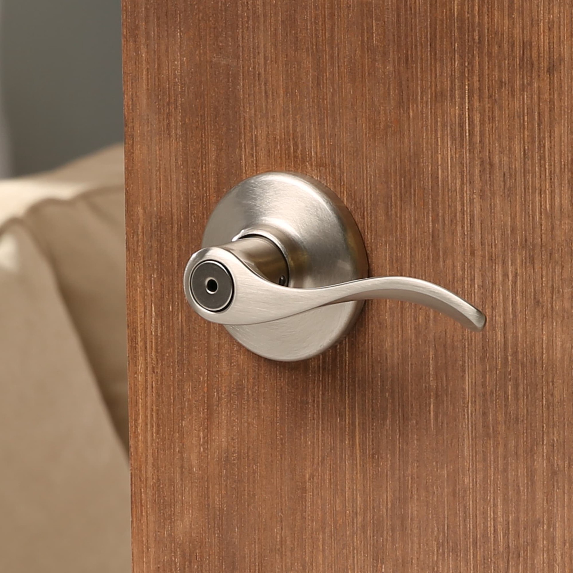 slide 3 of 6, Kwikset Balboa Satin Nickel Interior or Bed/Bath Privacy Door Handle, 1 ct