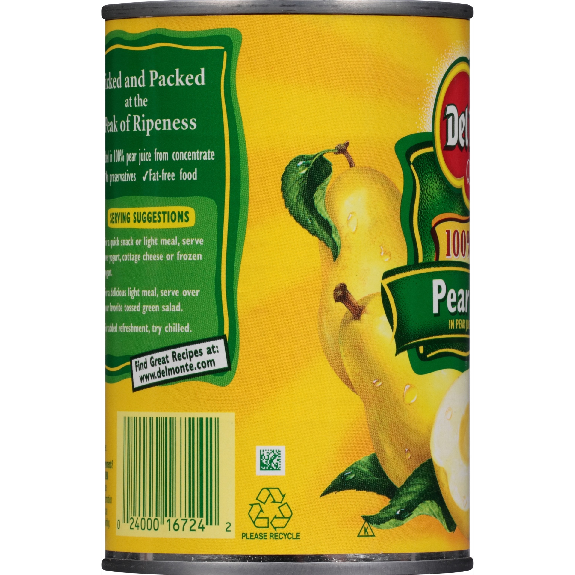 slide 3 of 6, Del Monte Pear Halves In 100% Juice, Canned Fruit, 15 oz