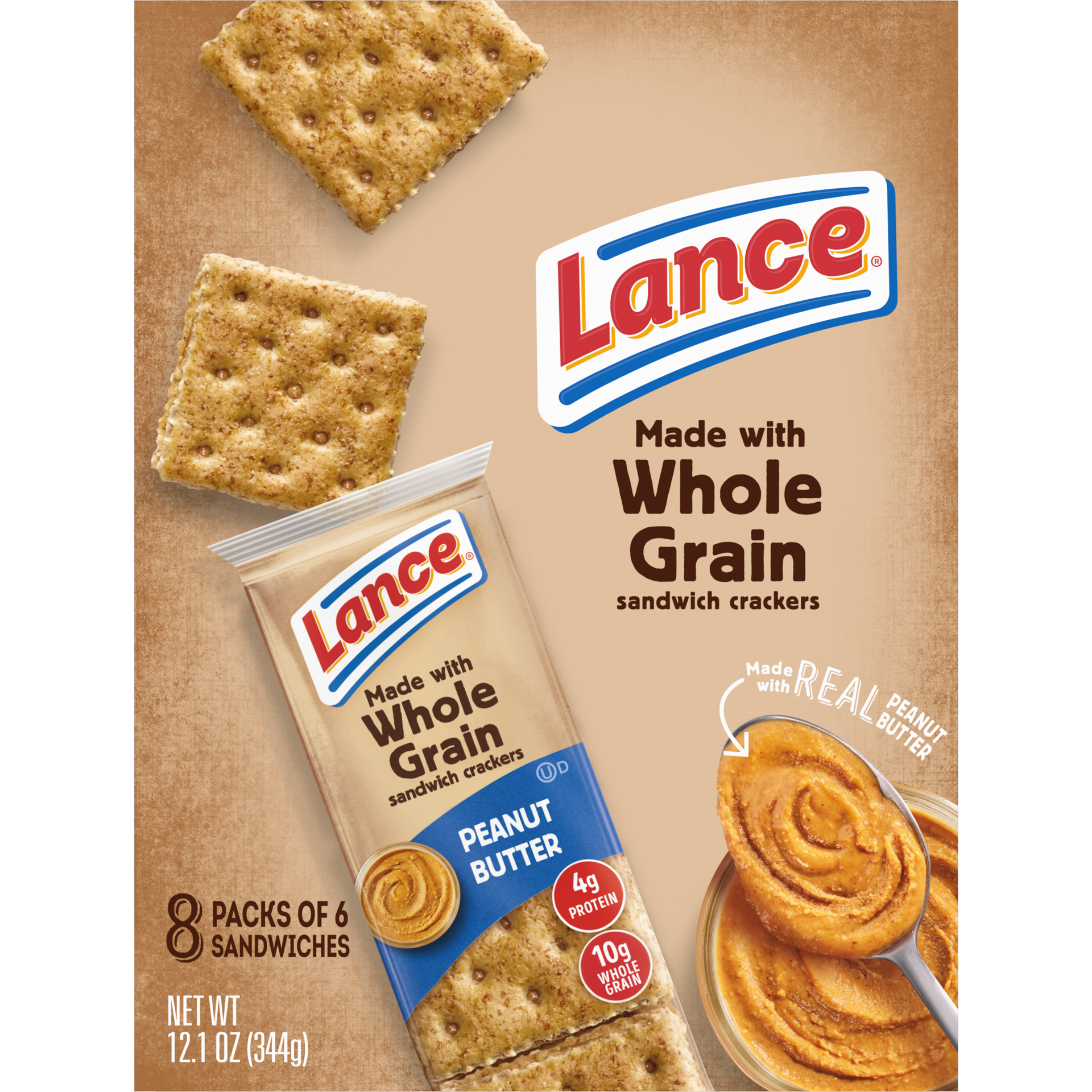 slide 5 of 5, Lance Sandwich Crackers, Made with Whole Grain Crackers, Peanut Butter, 8 Individual Packs, 12.1 oz