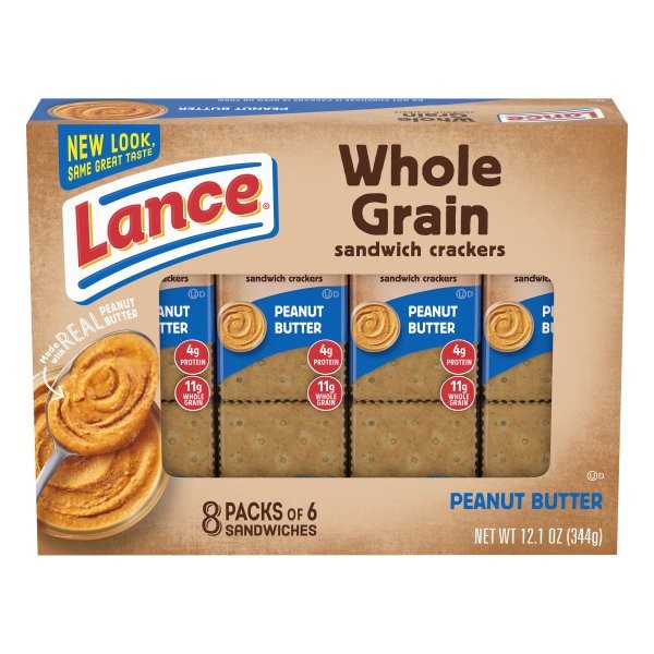 slide 1 of 5, Lance Sandwich Crackers, Made with Whole Grain Crackers, Peanut Butter, 8 Individual Packs, 12.1 oz