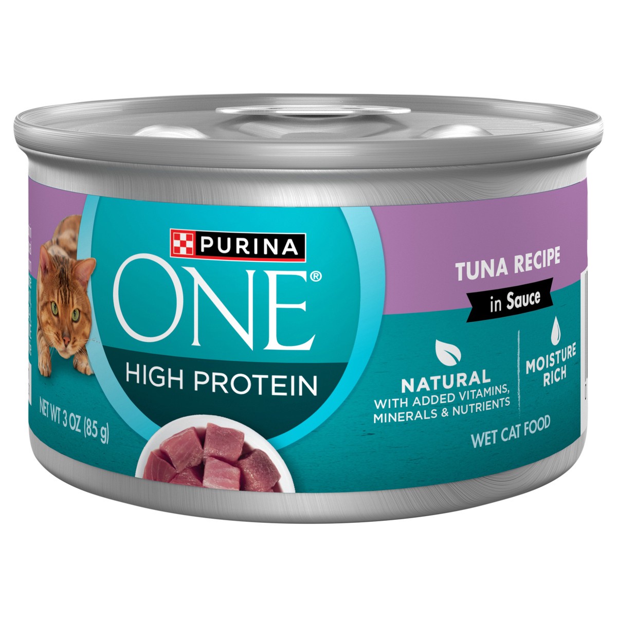 slide 1 of 8, Purina ONE Natural, High Protein Cat Food, Tuna Recipe in Sauce - 3 oz. Pull-Top Can, 3 oz