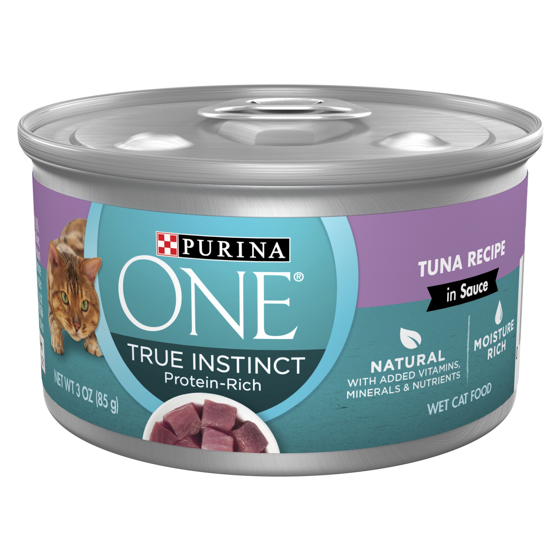 slide 1 of 8, ONE Purina ONE Natural High Protein Cat Food, True Instinct Tuna Recipe in Sauce, 3 oz